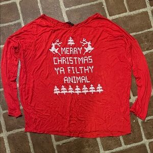Sweet Claire Vibrant Red “Filthy Animal” Christmas Top